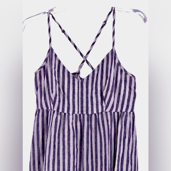 ANTIBES BLANC Navy and White Stripe Linen Midi Sun Dress Size 10 - Picture 3 of 9